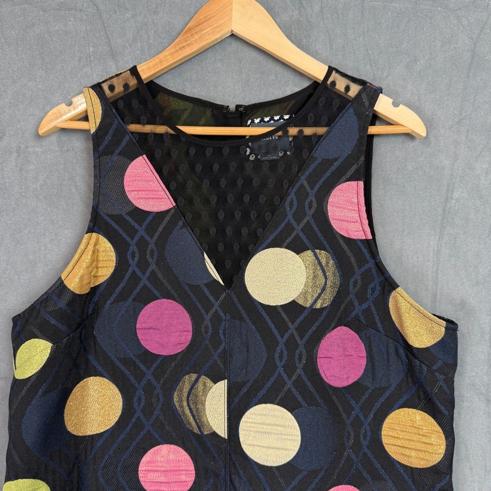 Maeve Multi-Color Metalic Polka-Dot Mesh Sleeveless Abstract Mini Dress Women XL - Picture 11 of 15